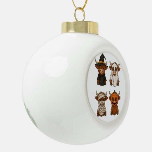Highland Koe Halloween Funny Herfst Spooky Keramische Bal Ornament (Links)