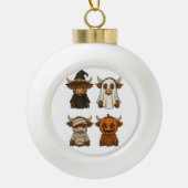 Highland Koe Halloween Funny Herfst Spooky Keramische Bal Ornament (Voorkant)