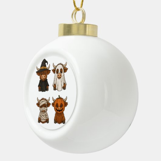 Highland Koe Halloween Funny Herfst Spooky Keramische Bal Ornament (Rechts)