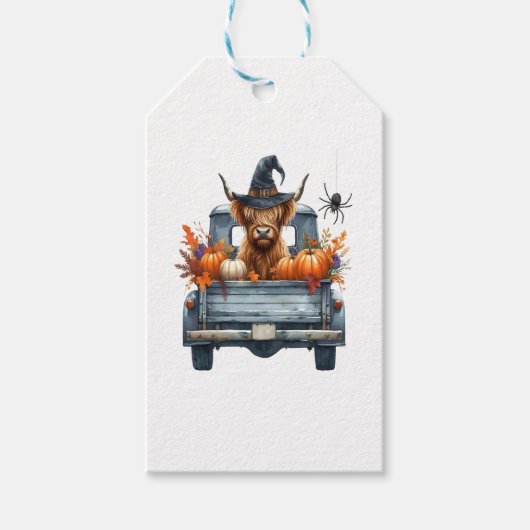 Highland Koe Halloween Herfst Cadeaulabel (Voorkant)