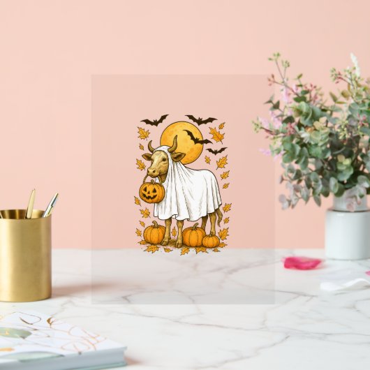 Highland Koe Halloween in spookkostuum Acryl Bord (Huwelijk)