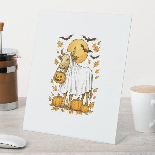 Highland Koe Halloween in spookkostuum Reclamebord Met Voetstuk (Insitu)