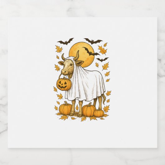 Highland Koe Halloween in spookkostuum Sparkling Wijnetiket (Enkel label)