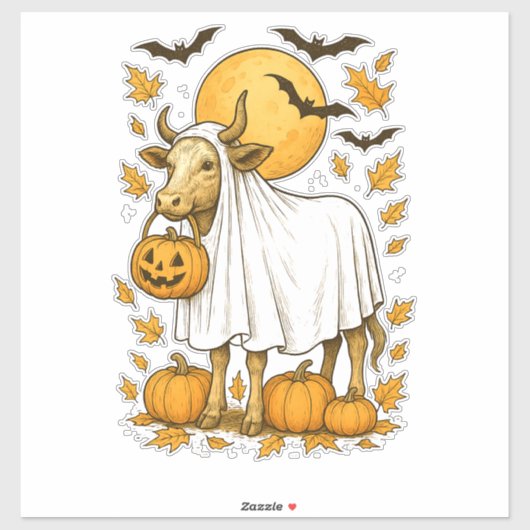 Highland Koe Halloween in spookkostuum Sticker (Vel)
