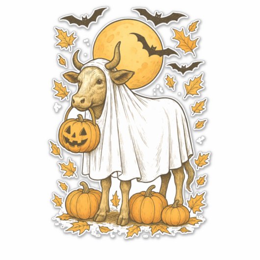 Highland Koe Halloween in spookkostuum Sticker (Voorkant)