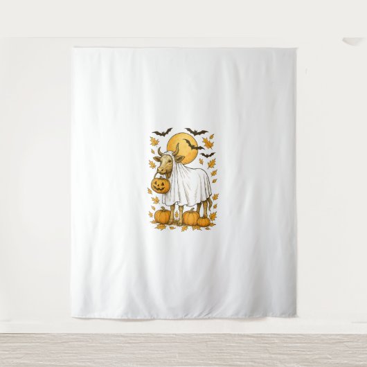 Highland Koe Halloween in spookkostuum Wandkleed (Voorkant)