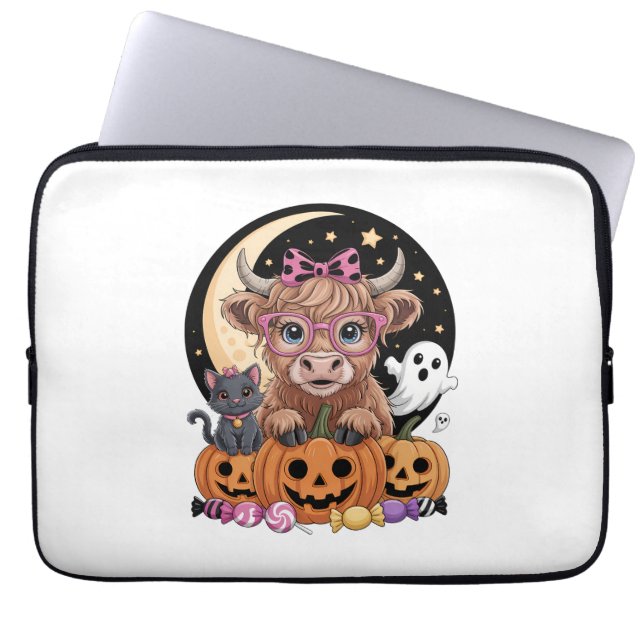 Highland Koe Halloween Spooky Seizoen Laptop Sleeve (Voorkant)