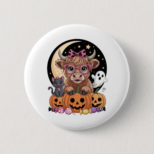 Highland Koe Halloween Spooky Seizoen Ronde Button 5,7 Cm (Voorkant)