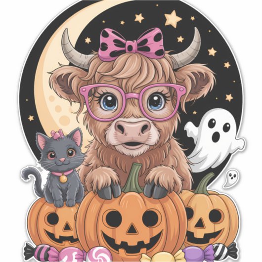 Highland Koe Halloween Spooky Seizoen Sticker (Voorkant)