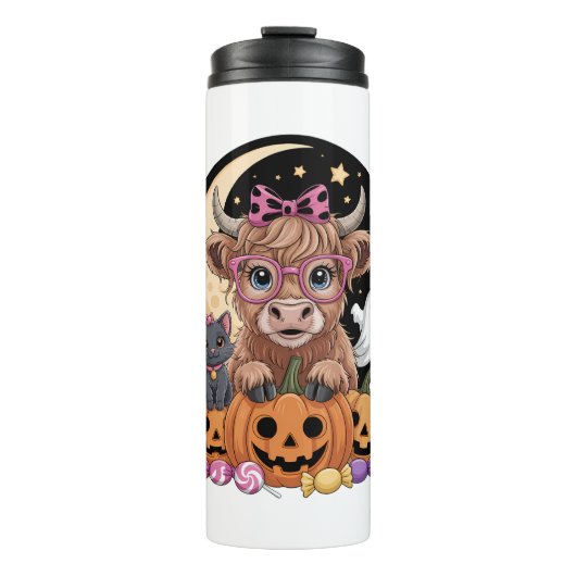 Highland Koe Halloween Spooky Seizoen Thermosbeker (Voorkant)