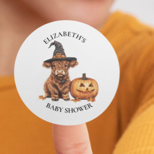 Highland Koe Halloween Waterverf Baby shower Ronde Sticker