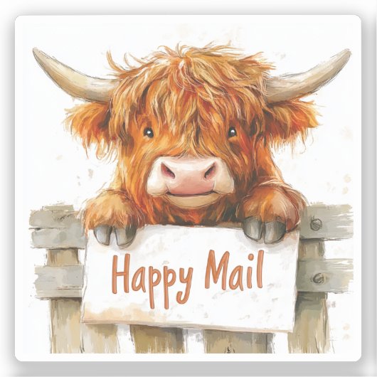 Highland Koe, Happy Mail, Sticker (Voorkant)