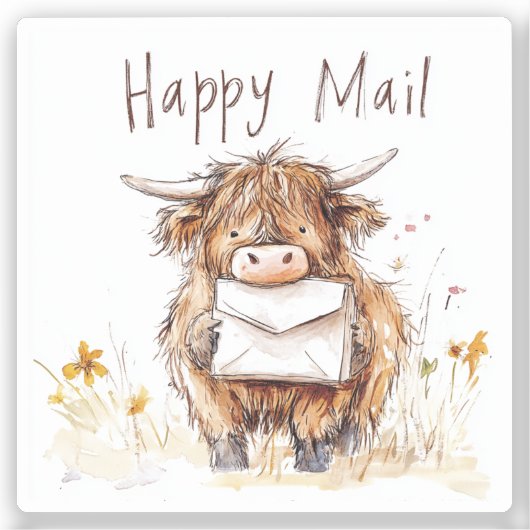 Highland Koe, Happy Mail, Sticker (Voorkant)