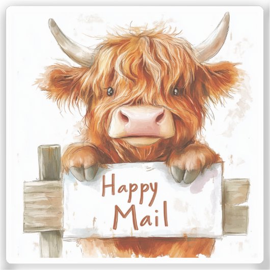 Highland Koe, Happy Mail, Sticker (Voorkant)