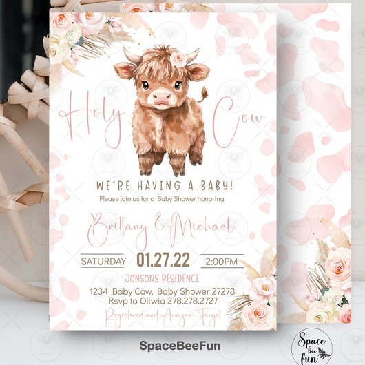 Highland Koe Heilige Koe baby shower meisje Kaart