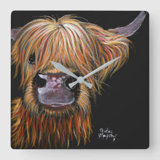 Highland Koe 'Henry' Clock van Shirley MacArthur Vierkante Klok