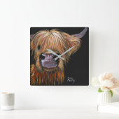 Highland Koe 'Henry' Clock van Shirley MacArthur Vierkante Klok (Huis)
