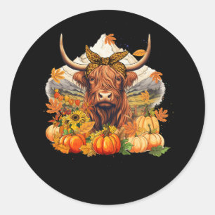 Highland Koe Herfst en laat pompoenen herfst dank Ronde Sticker
