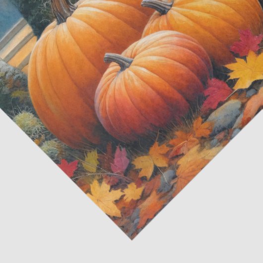 Highland Koe Herfst Pompoenen Waterverf Decoupage Tissuepapier (Detail)