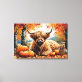 Highland Koe Herfst Pumpkins Waterverf Canvas Afdruk (Voorkant)