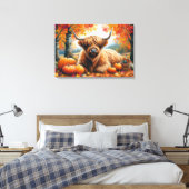 Highland Koe Herfst Pumpkins Waterverf Canvas Afdruk (Insitu (Slaapkamer))