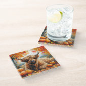 Highland Koe Herfst Pumpkins Waterverf Glazen Onderzetter (Schuin)