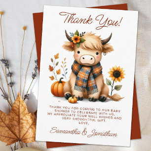 Highland Koe Herfst Schattige Kalf Baby shower Bedankkaart