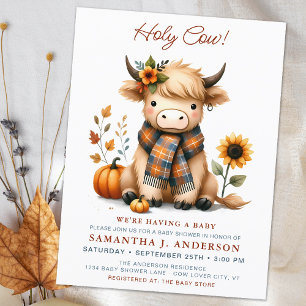 Highland Koe Herfst Schattige Kalf Baby shower Uitnodiging Briefkaart