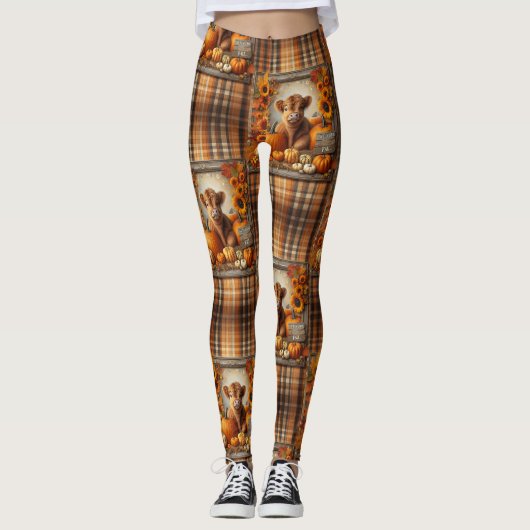 Highland koe Herfst Thema Leggings (Voorkant)