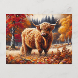 Highland Koe herfst Waterverf Briefkaart