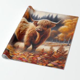 Highland Koe herfst Waterverf Cadeaupapier