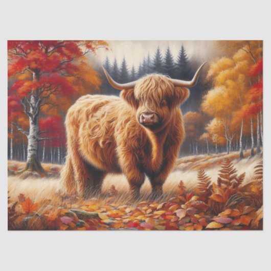 Highland Koe herfst Waterverf Decoupage Tissuepapier (Voorkant)