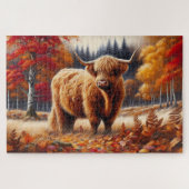 Highland Koe herfst Waterverf Legpuzzel (Horizontaal)