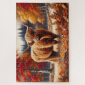 Highland Koe herfst Waterverf Legpuzzel (Verticaal)