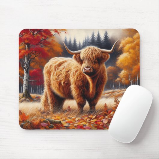 Highland Koe herfst Waterverf Muismat (Met muis)