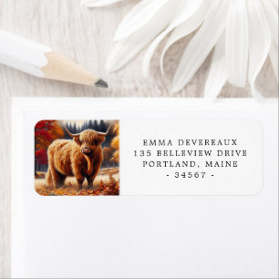 Highland Koe herfst Waterverf retouradres Etiket