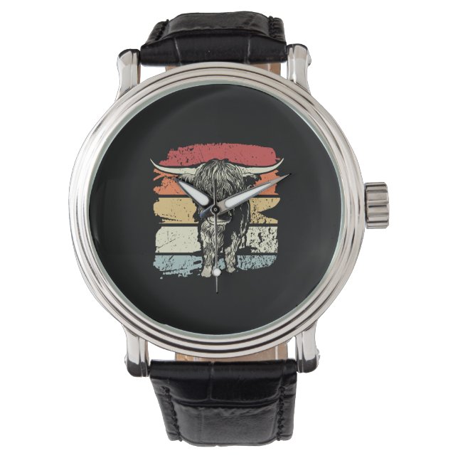 Highland Koe Highland Koeien Retro Horloge (Voorkant)