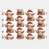 Highland Koe Holiday Wrapping Papier 3 vellen (Voorkant)