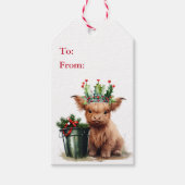 Highland Koe Holly Crown Christmas Gift Label Cadeaulabel (Voorkant)