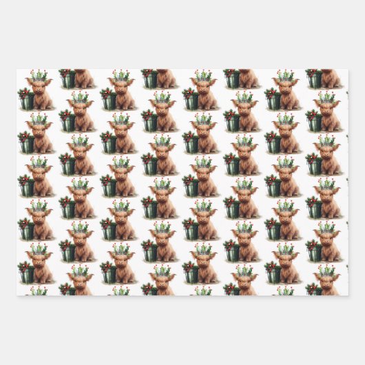 Highland Koe Holly Crown inpakpapier (Voorkant 3)