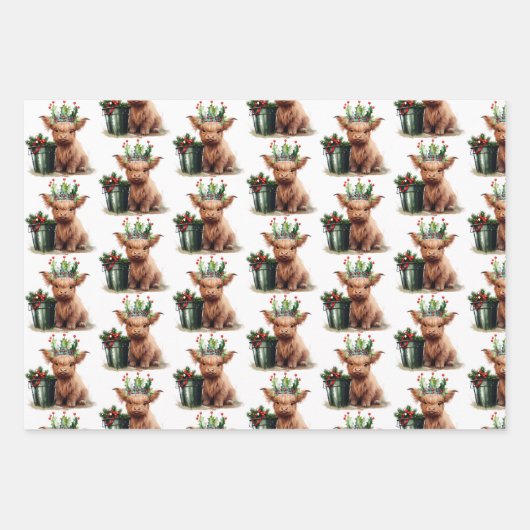 Highland Koe Holly Crown inpakpapier (Voorkant 2)