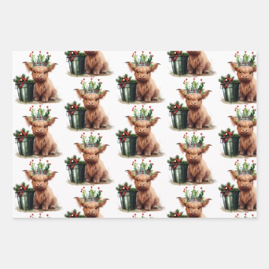 Highland Koe Holly Crown inpakpapier (Voorkant)