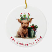 Highland Koe Holly Crown Photo Ornament (rood) (Voorkant)