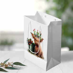 Highland Koe Holly Jolly Christmas Medium Gift Bag Cadeauzakje