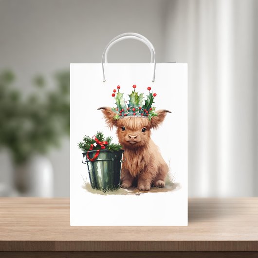 Highland Koe Holly Jolly Christmas Medium Gift Bag Medium Cadeauzakje