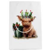 Highland Koe Holly Jolly Christmas Medium Gift Bag Medium Cadeauzakje (Voorkant)