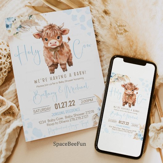 Highland Koe Holy Koe baby shower Boy Kaart