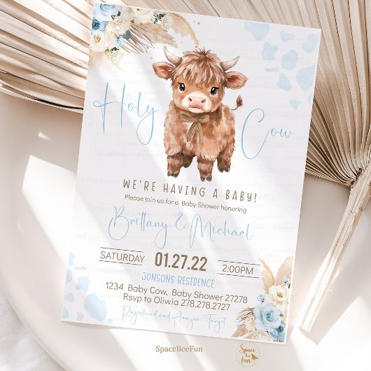 Highland Koe Holy Koe baby shower Boy Kaart