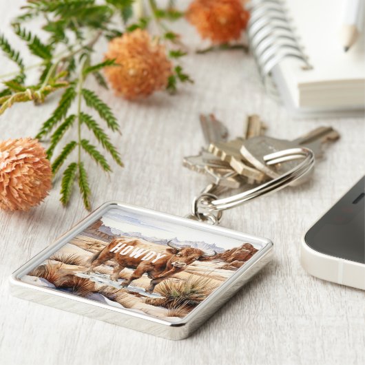 Highland Koe Howdy Sleutelhanger (Zijkant)