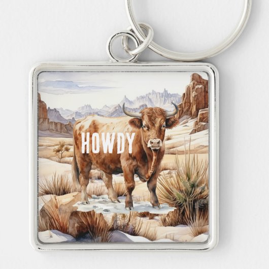 Highland Koe Howdy Sleutelhanger (Voorkant)